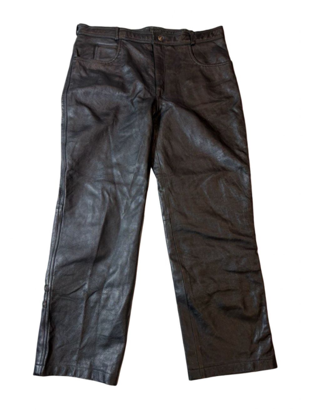 Jamin Leather Co. Y2K Black Leather Moto Biker Pants Buckle Strap 42